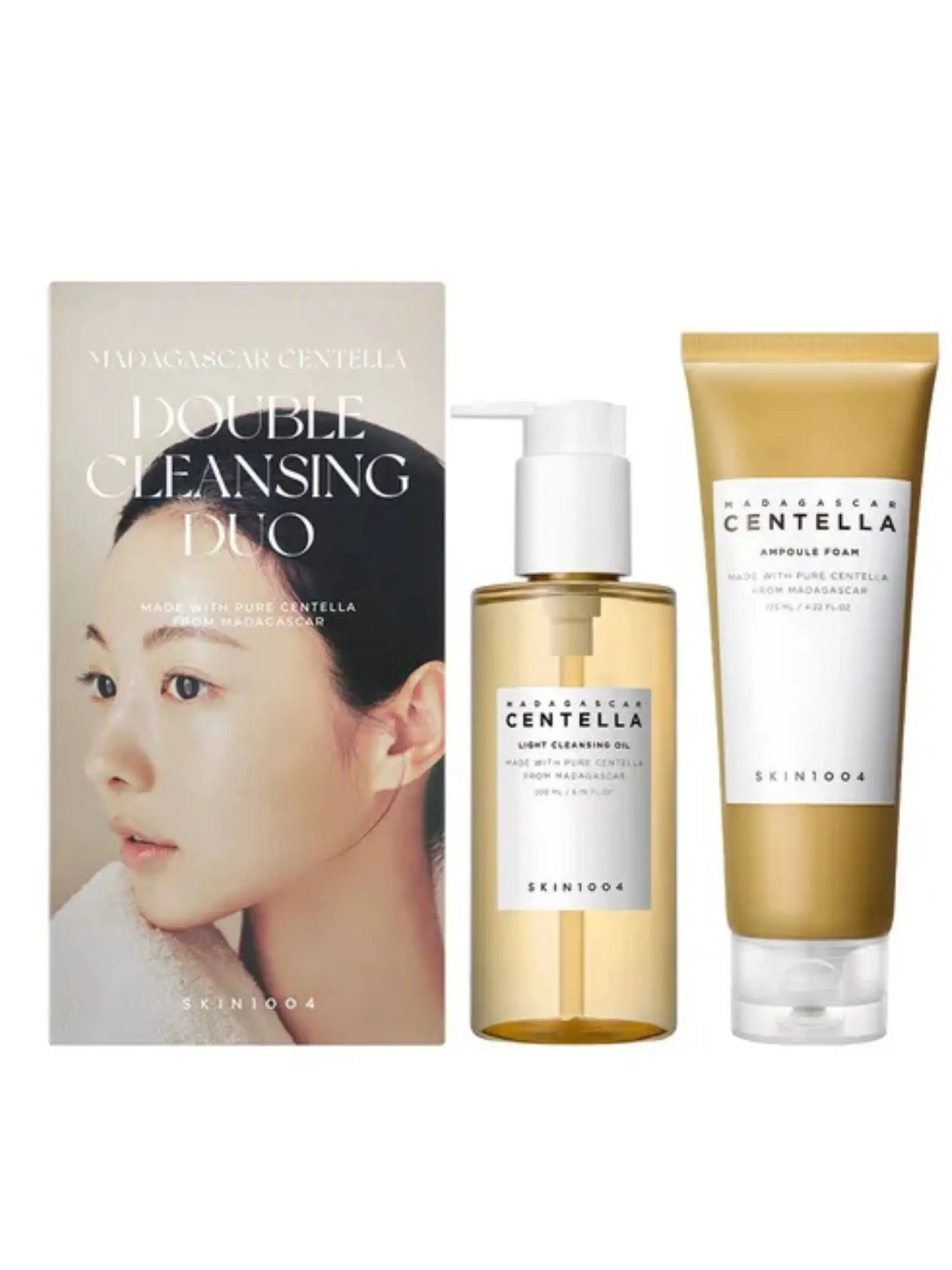 SKIN1004 Madagascar Centella Cleansing Duo - Ampoule Foam & Light Cleansing Oil Duo - Gentle Low Ph Cleanser & Centella Asiatica Extract for Sensitive Skin - Facial Wash